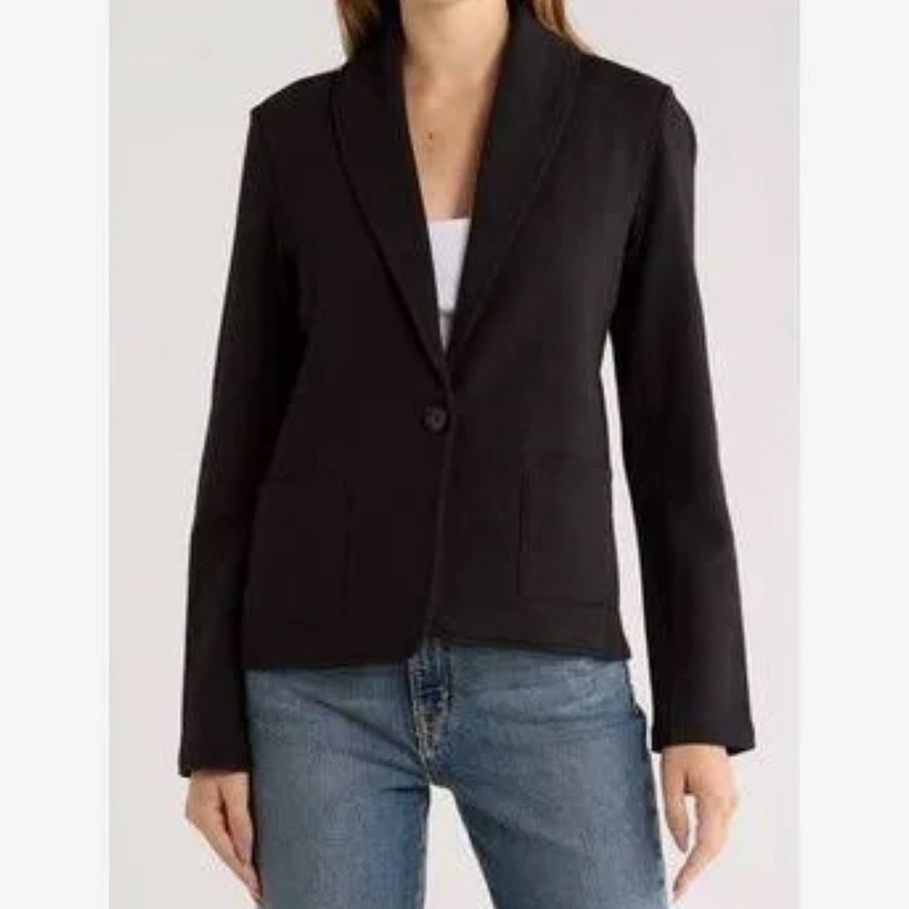 Standard James Perse Blazer Jacket‎ Womens Size 4 XL Black Shawl Collar 1 Button - Picture 2 of 13